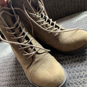 olive green, faux suede combat boots